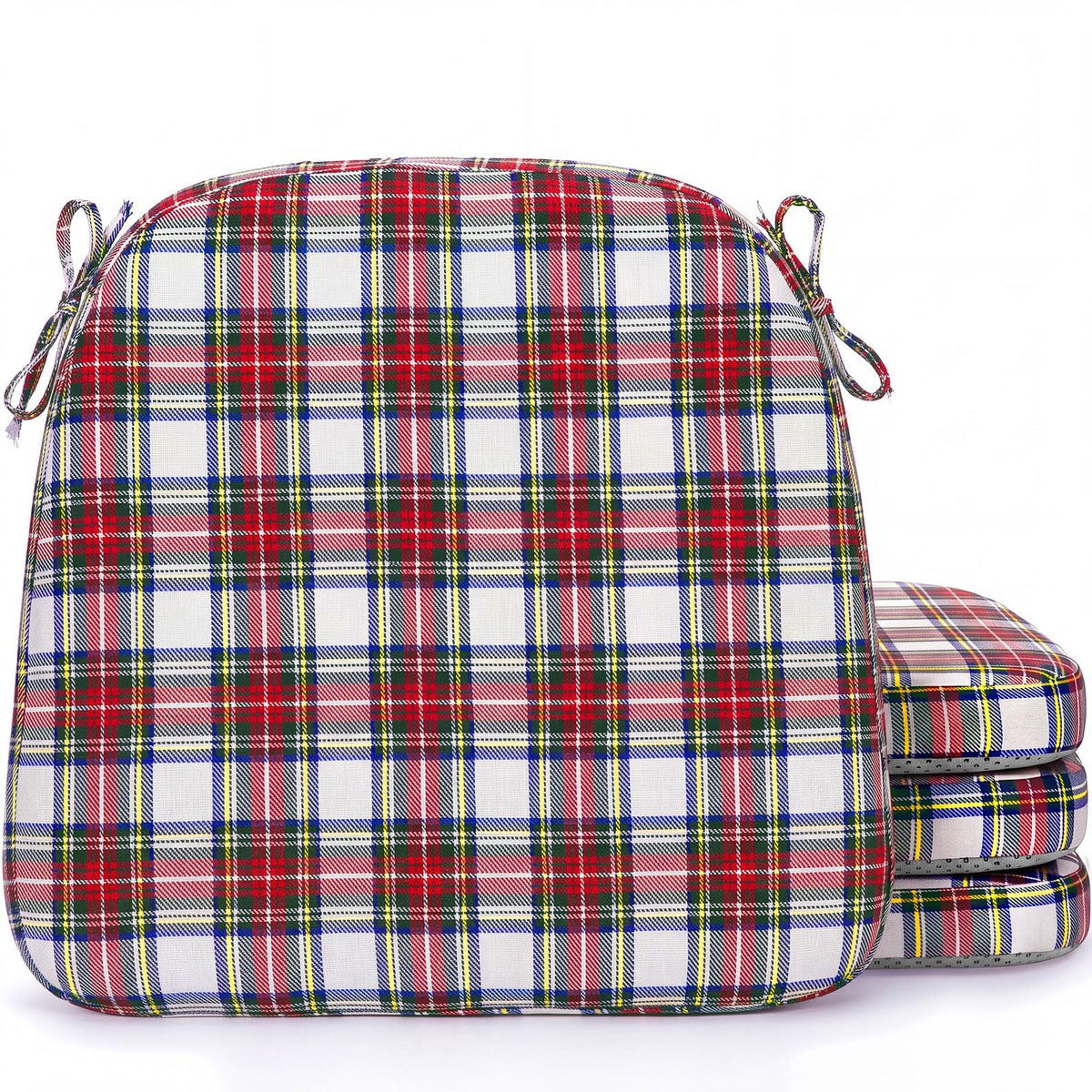 Geetery 4 Pcs Plaid Chair Cushions with Ties, D-Shaped, Rust Red