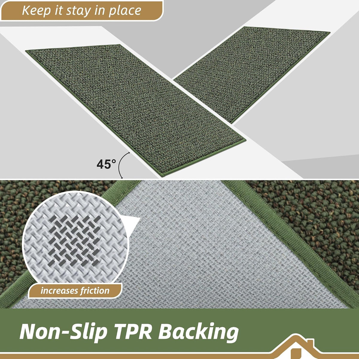 BEQHAUSE Dirt Trapper Door Mat 20" x 32", Non-Slip Washable Doormats, Green