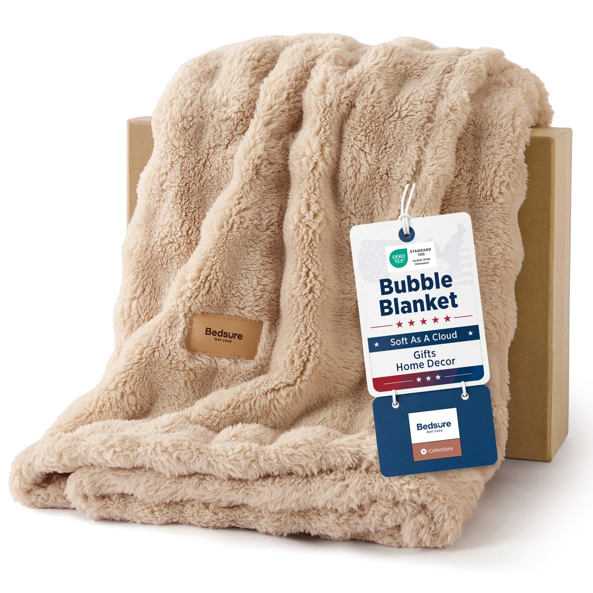 Bedsure Cloud Bubble Blanket, Soft Cozy Throw, Beige, 50"×60"