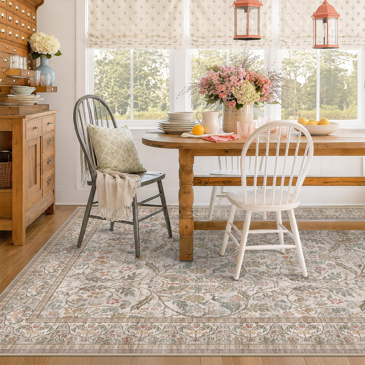Dark Brown 2x3 Washable Entry Rug, Throw Small Rugs for Entryway Kitchen Bathroom Indoor Door Mat, Farmhouse Floral & Botanical Door Mats, Low Pile Soft Stain Resistant Carpet