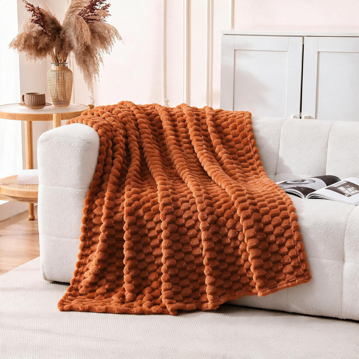 Fleece Throw Blanket, Light Brown, 50"×60" for Couch Sofa Bed