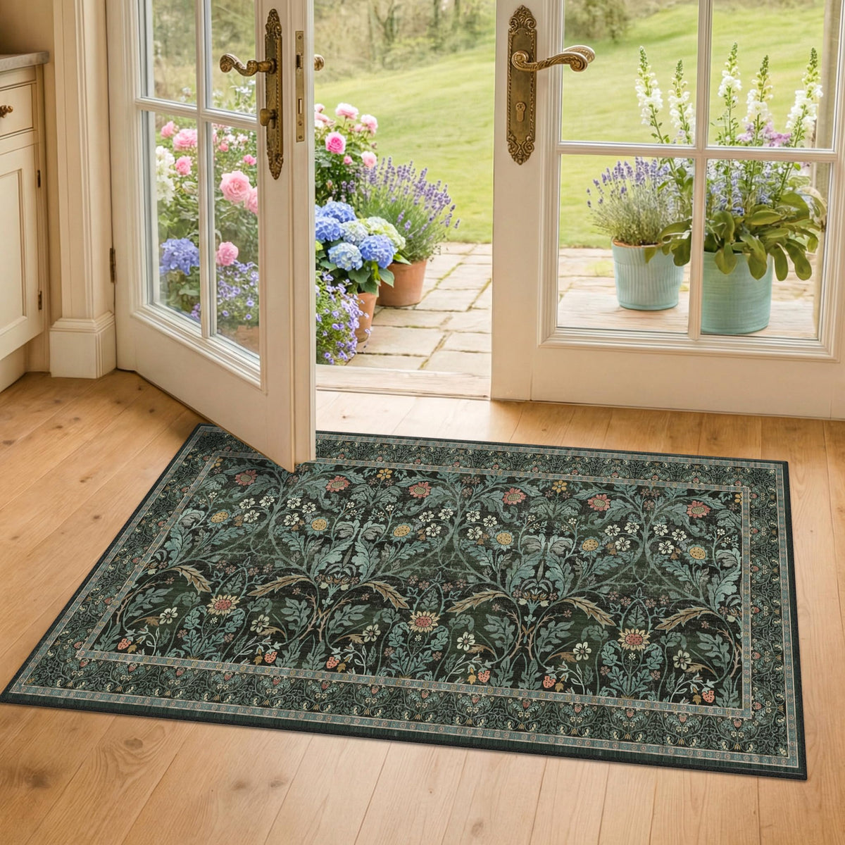 Dark Brown 2x3 Washable Entry Rug, Throw Small Rugs for Entryway Kitchen Bathroom Indoor Door Mat, Farmhouse Floral & Botanical Door Mats, Low Pile Soft Stain Resistant Carpet