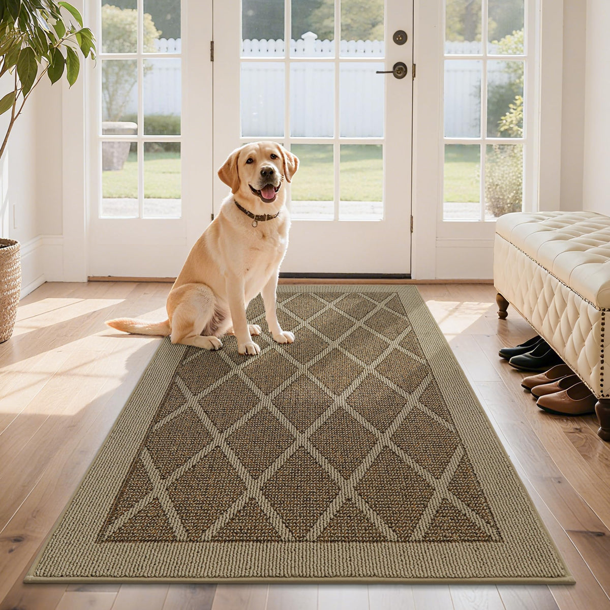 COSY HOMEER Non-Slip Door Mat 20"x32",Entryway Rugs Low Profile,Beige