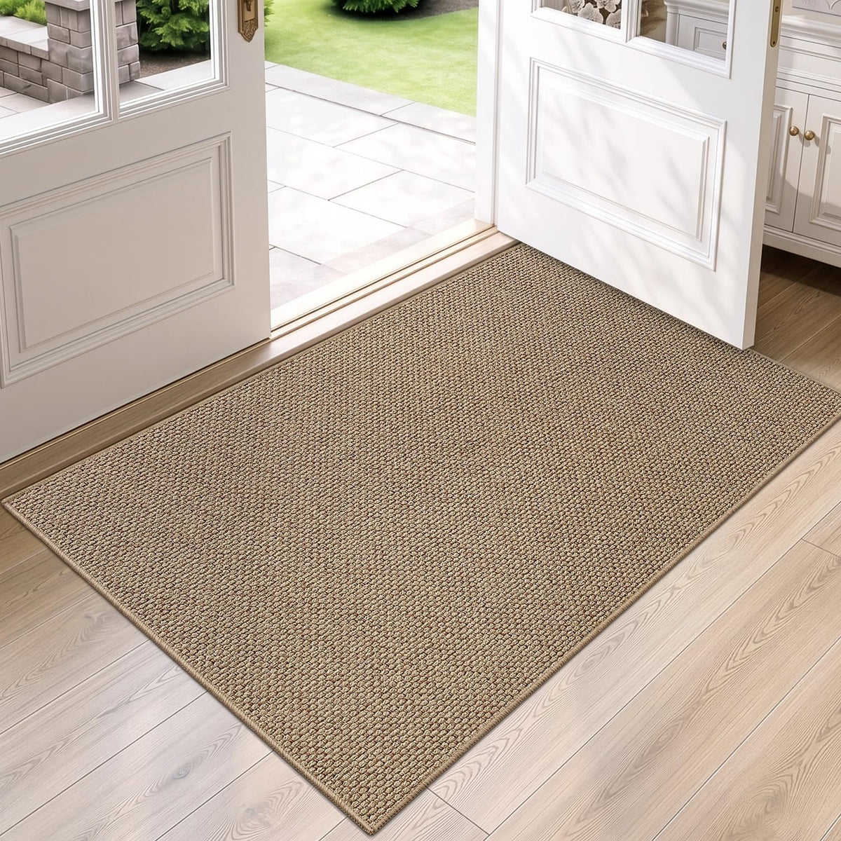 DEXI Thin Door Mat Indoor Entrance 24x36, Non Slip Entryway Mat, Dark Beige
