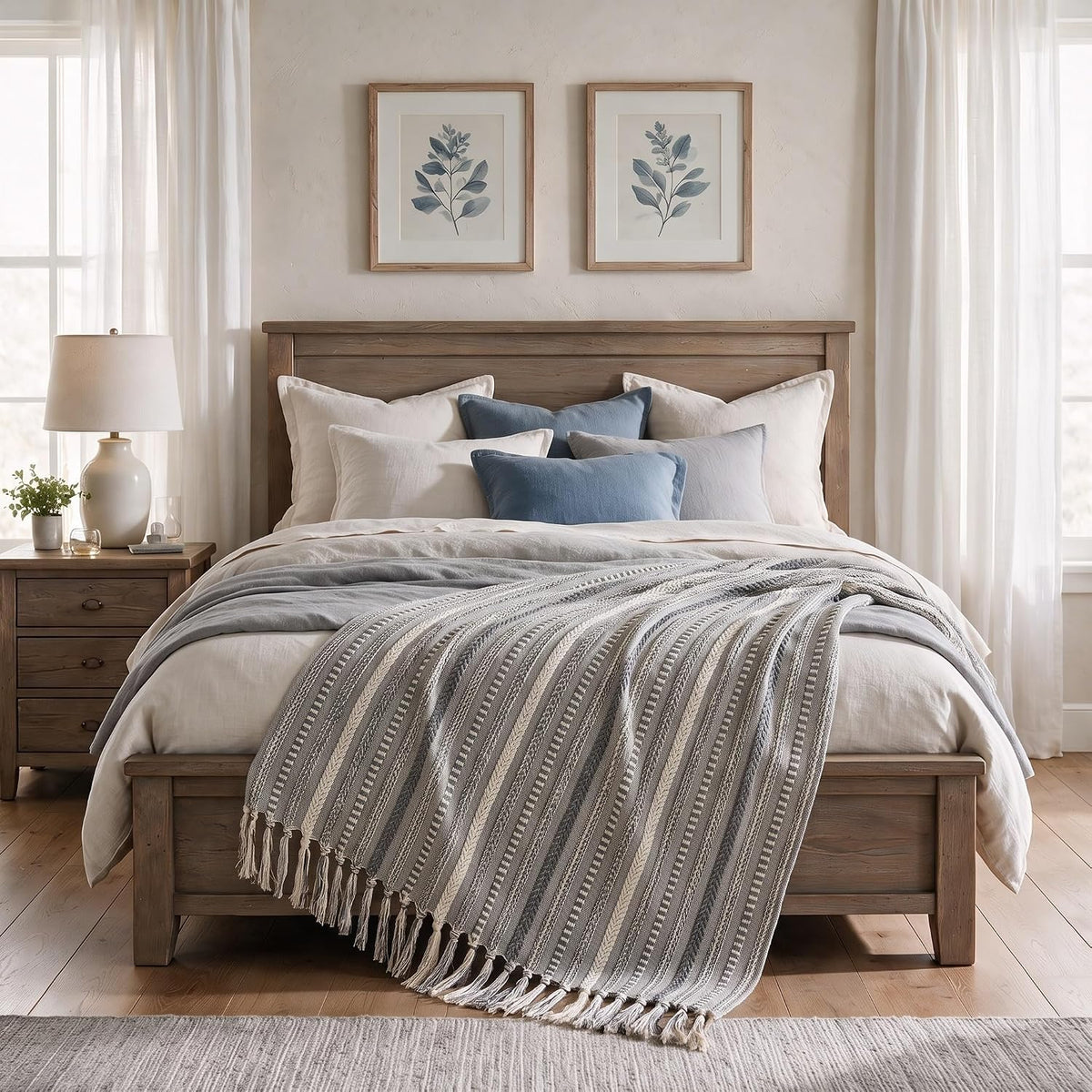 Horaldaily Braided Striped Decorative Throw Blanket, Grey Soft Cozy Blanket with Tassels for Couch Sofa Chair Bed Home Decor, Ideal Gifts for Daily Holiday Use 50x60