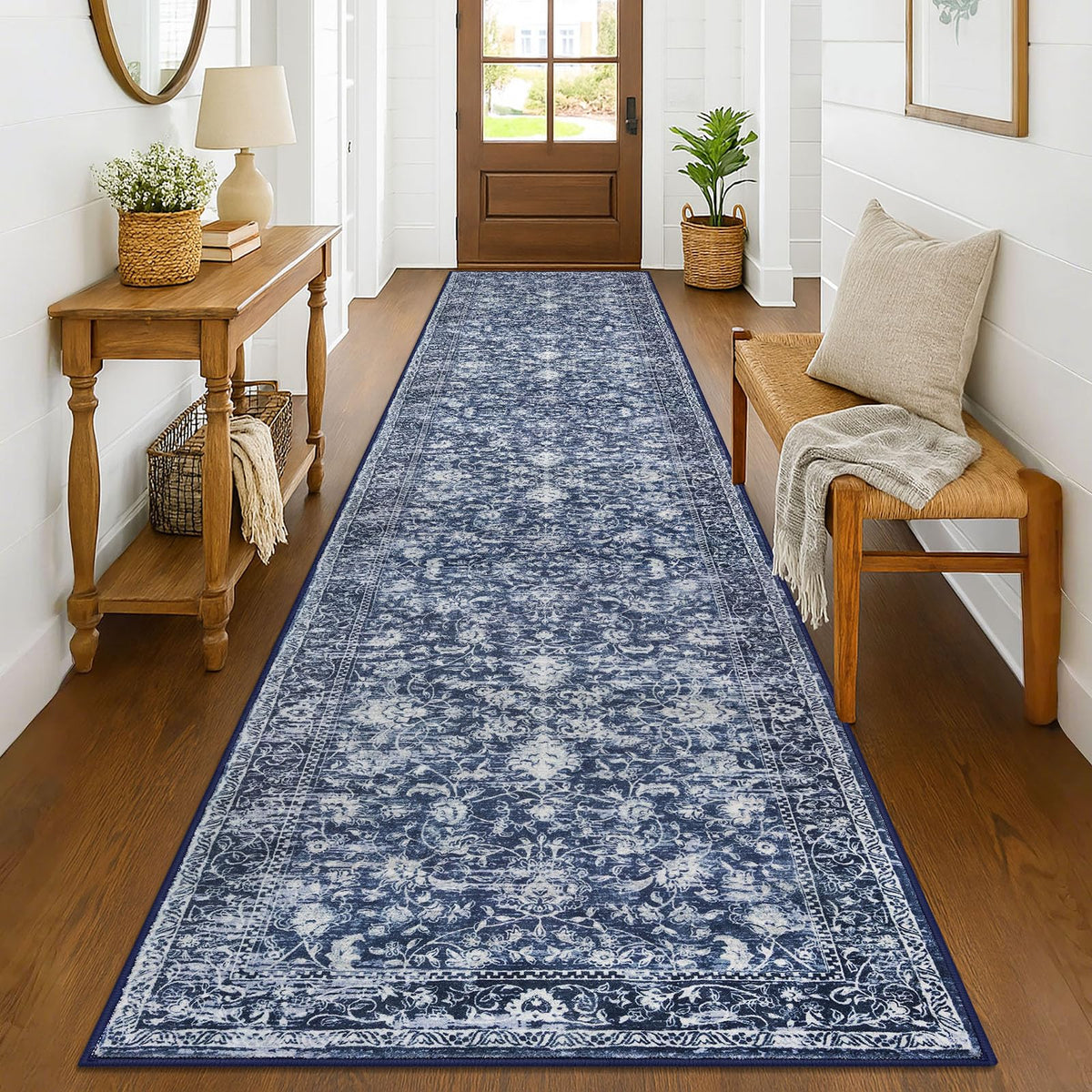 KILOCOCO 2x3 Washable Rug Small Entryway Rugs Indoor Door Mat, Blue/Navy