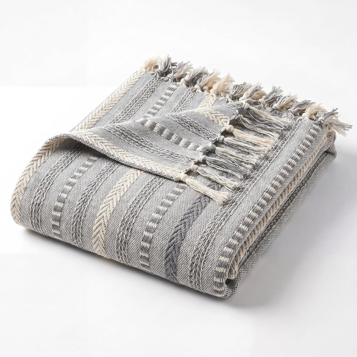 Horaldaily Braided Striped Decorative Throw Blanket, Grey Soft Cozy Blanket with Tassels for Couch Sofa Chair Bed Home Decor, Ideal Gifts for Daily Holiday Use 50x60