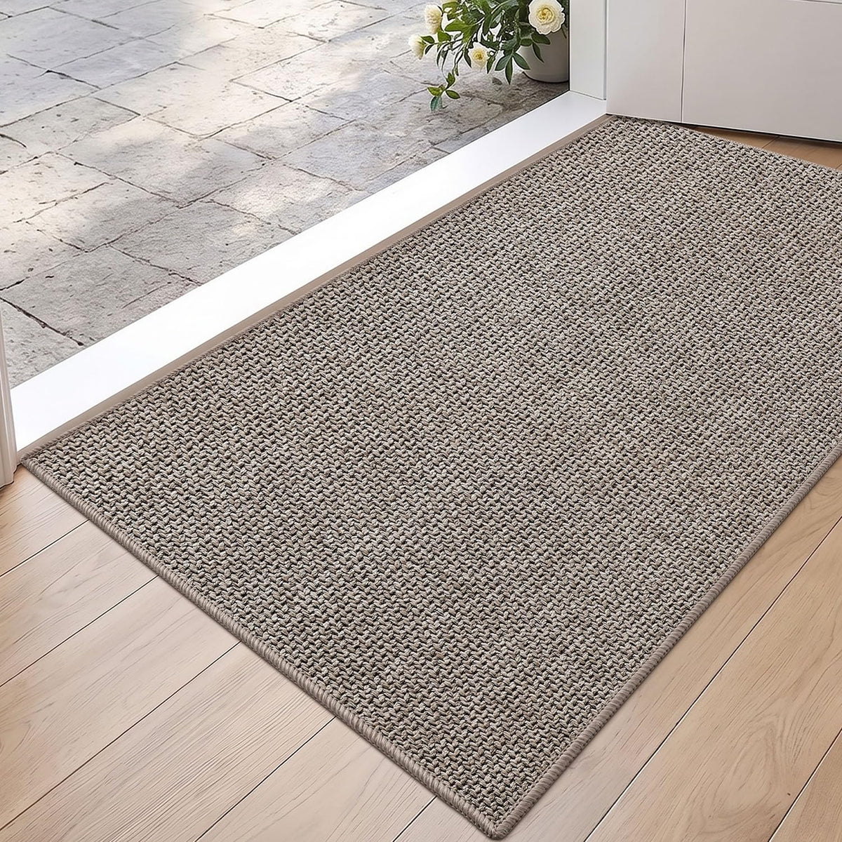 DEXI Thin Door Mat Indoor Entrance 24x36, Non Slip Entryway Mat, Dark Beige