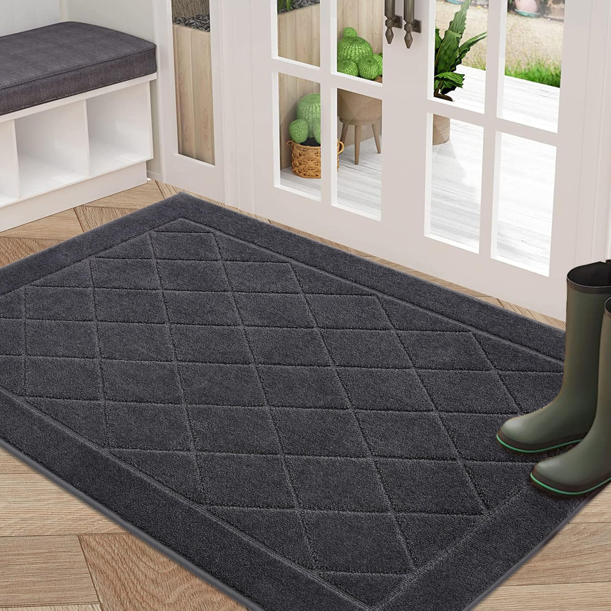 BEQHAUSE Dirt Trapper Door Mat 32" x 48", Doormat Non-Slip, Dark Grey