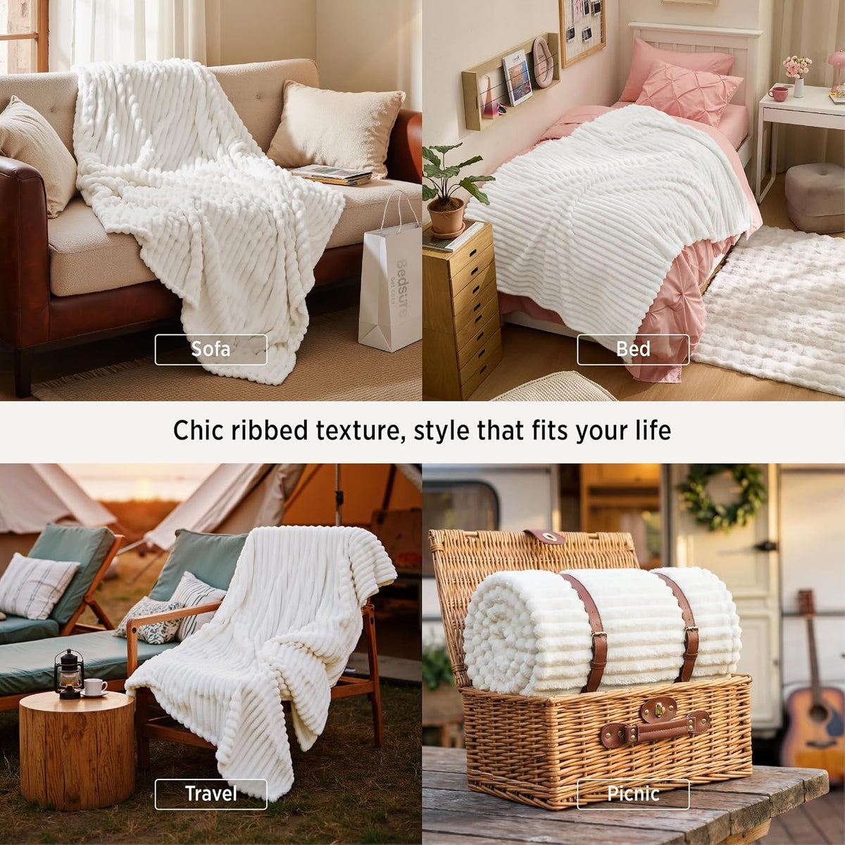 Bedsure GentleSoft White Throw Blanket for Couch - Halloween Decorations for Fall Home Living Room Decor, Cozy Fleece Blanket, Christmas Birthday Gifts for Women Mom Her Girls, Off White, 50x60 in