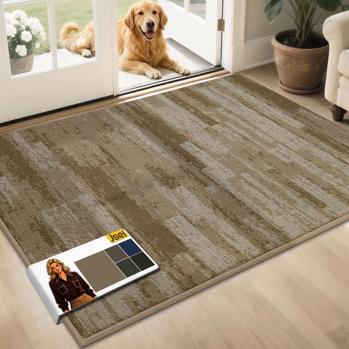 JSEI Dirt Trapper Door Mat 24"x36", Non-Slip Doormat, Blue