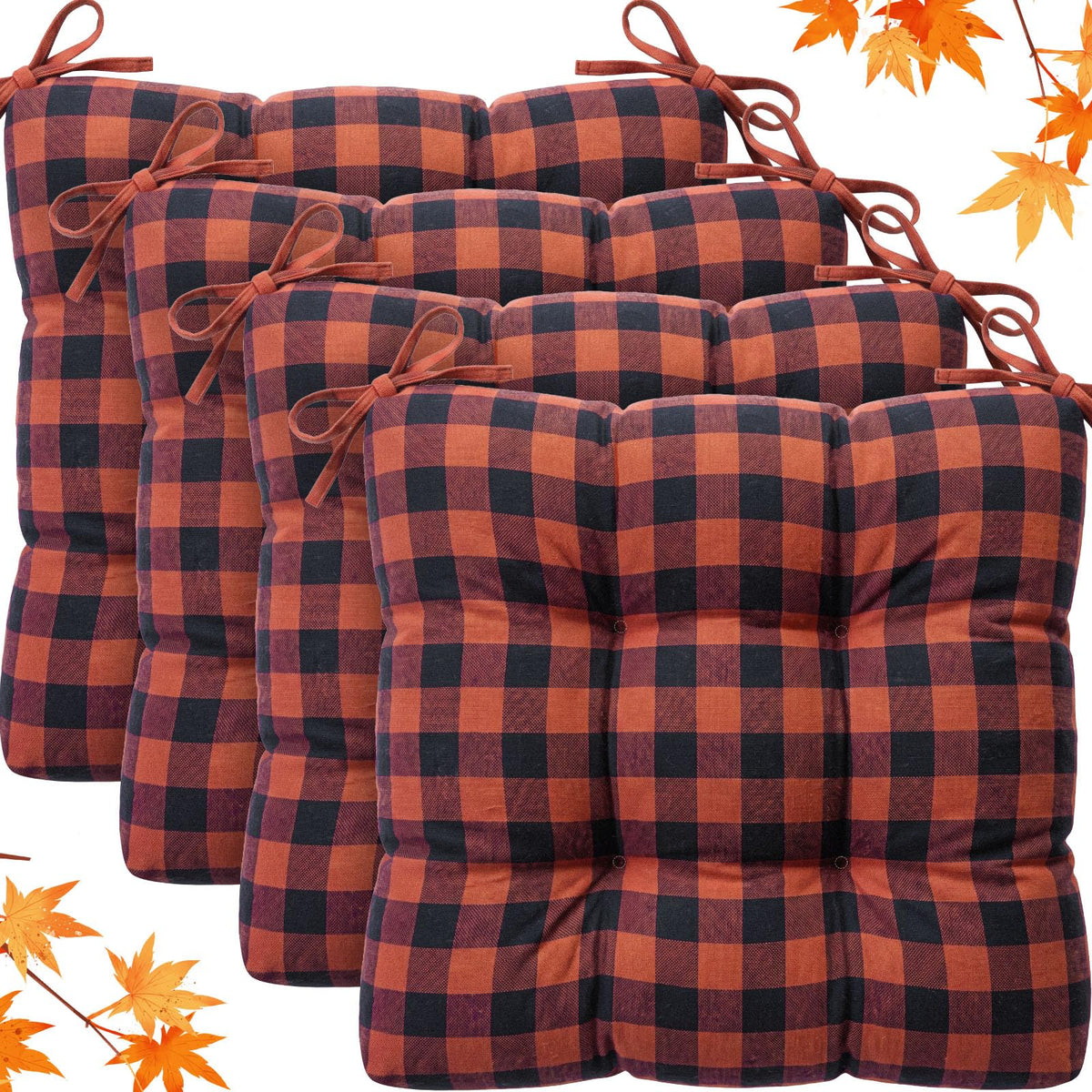 Geetery 4 Pack Chair Cushions, 16" x 15",Black and White,Plaid