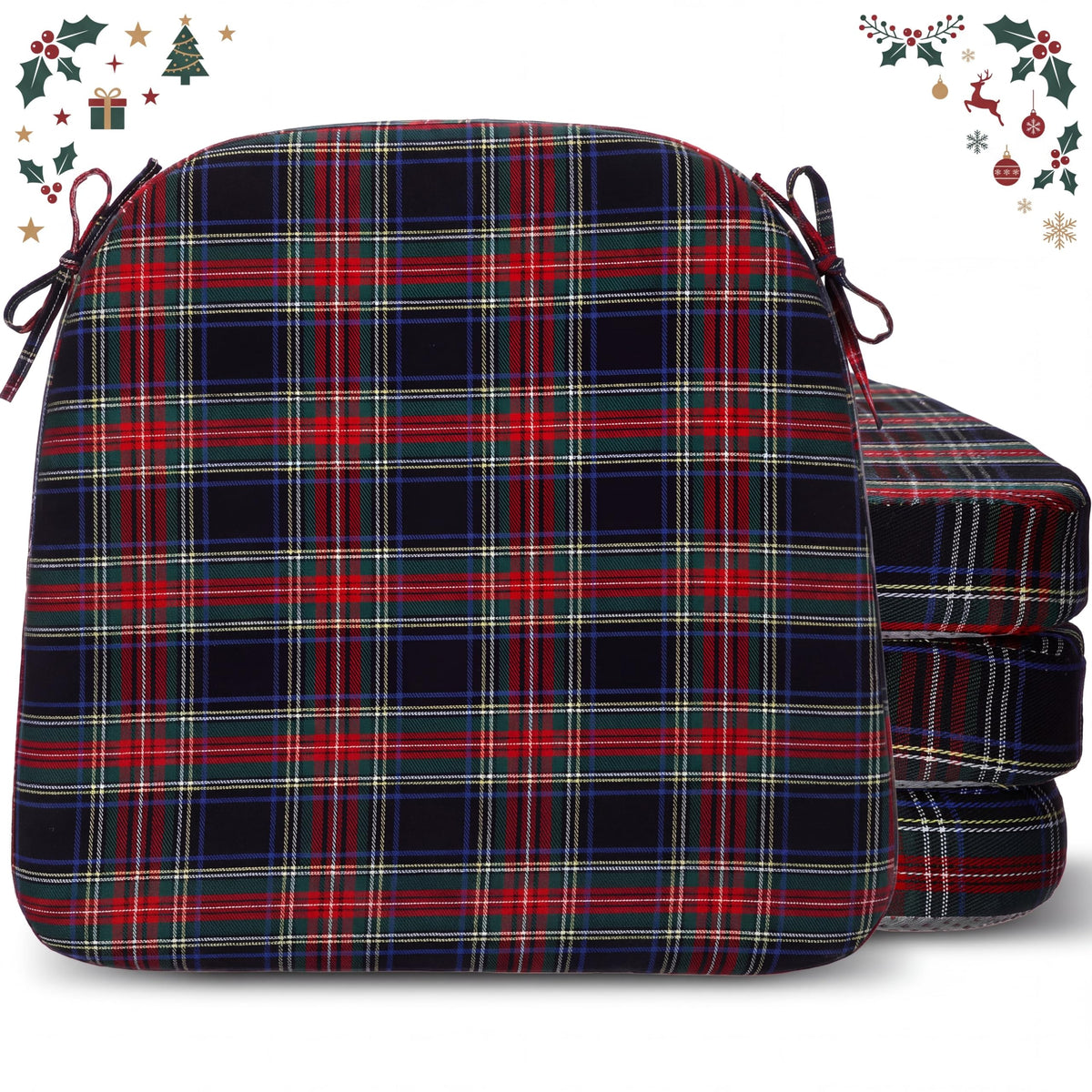 Geetery 4 Pcs Plaid Chair Cushions with Ties, D-Shaped, Rust Red