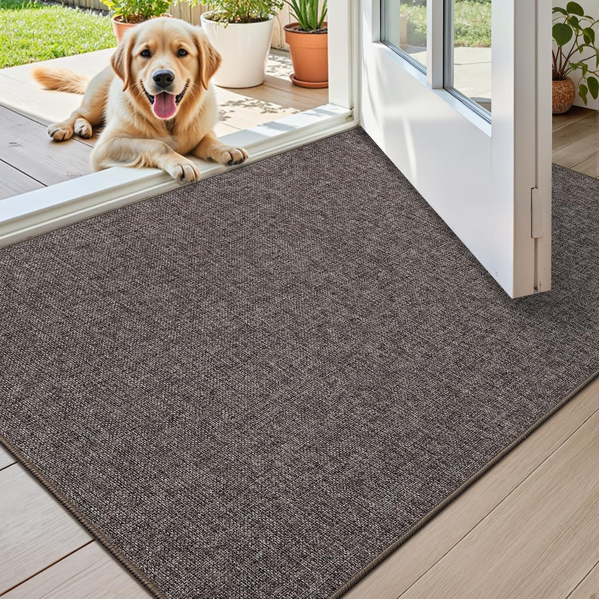 Color&Geometry Ultra-Thin Indoor Door Mat Entrance, 17"x30" Heather Khaki