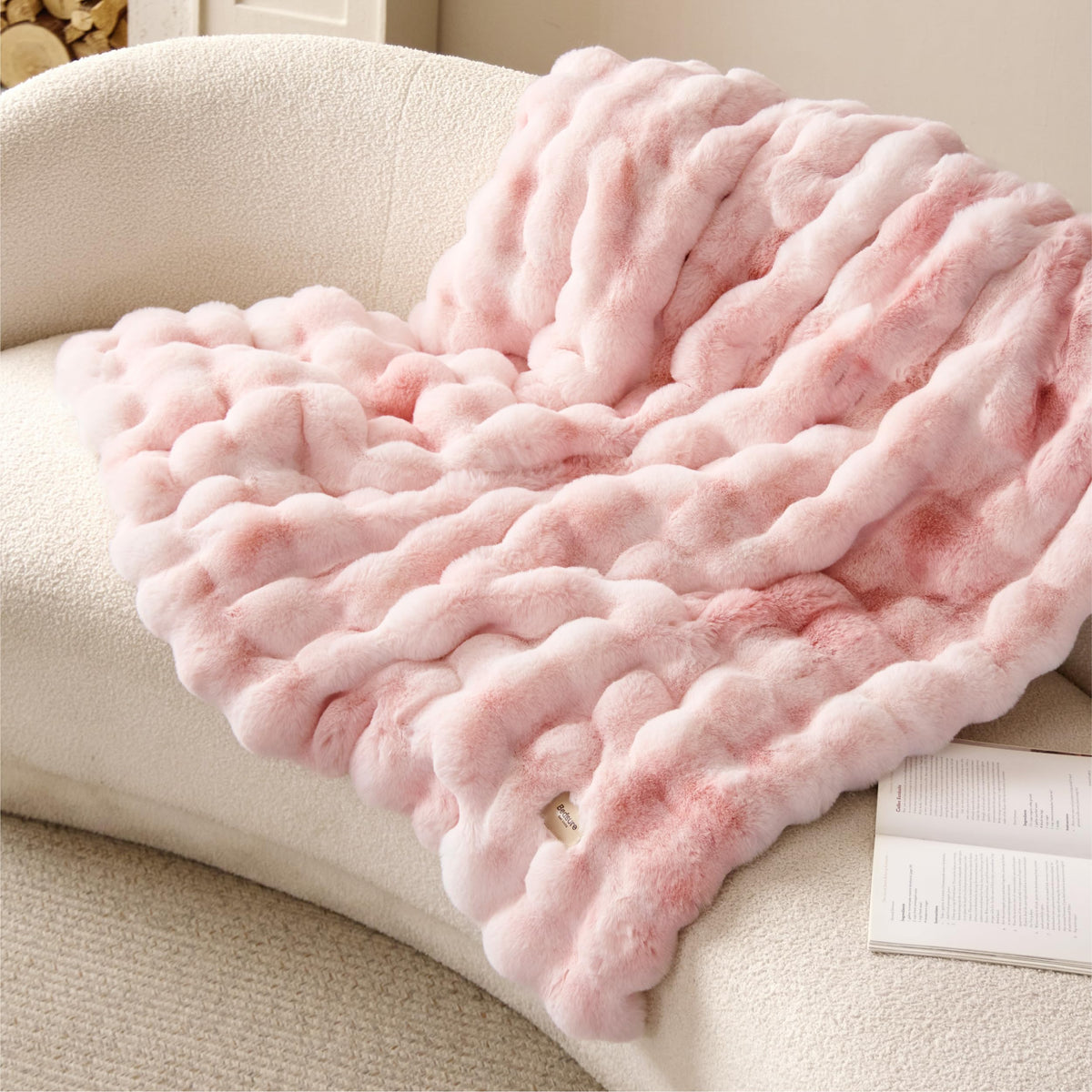 Bedsure Fluffy Bubble Faux Fur Throw Blanket, 50"x60", Tie-dye Taupe