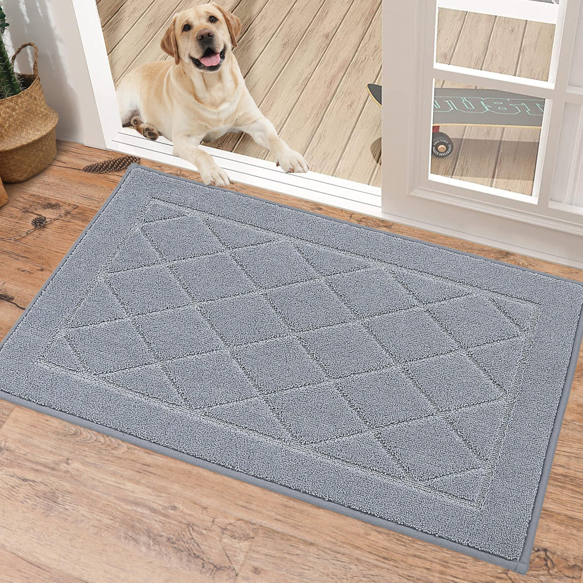 BEQHAUSE Dirt Trapper Door Mat 20" x 32", Doormat Non-Slip, Navy Blue