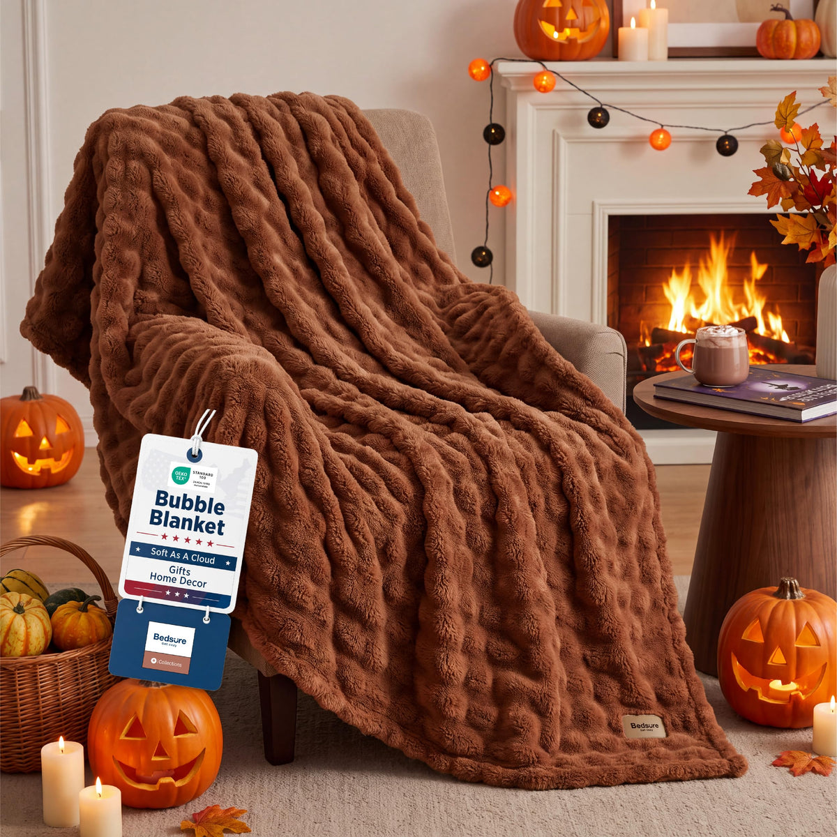 Bedsure Cloud Bubble Blanket, Soft Cozy Throw, Beige, 50"×60"