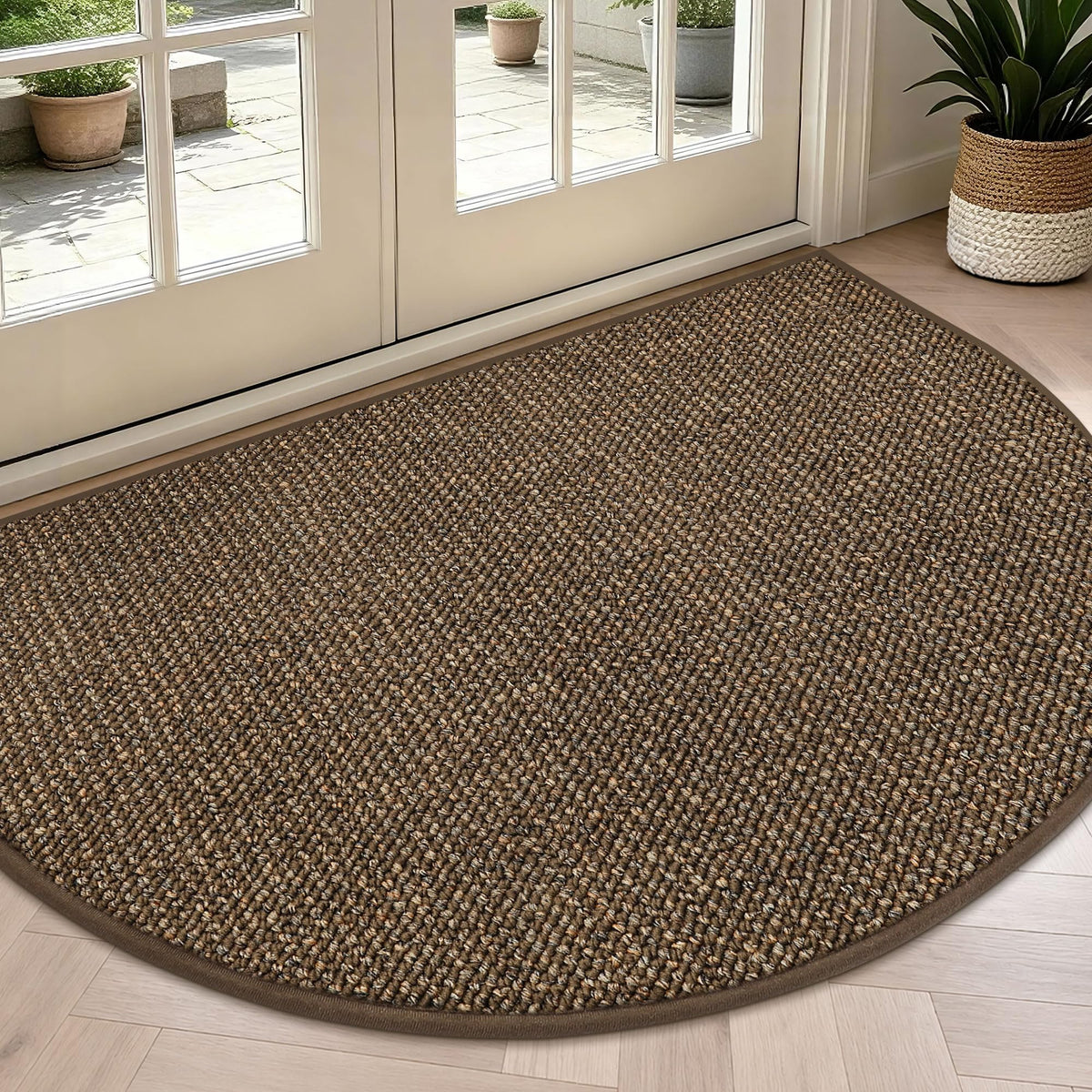 BEQHAUSE Dirt Trapper Door Mat 17" x 30" Half Circle Non Slip Rugs, Taupe