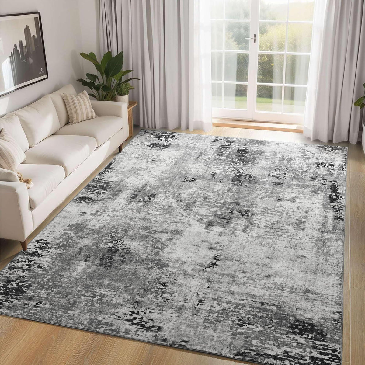 Entrance Rugs Indoor 2x3 Grey Entry Rug Washable Abstract Small Area Rug Non-Slip Low Pile Throw Rugs for Entryway, Kitchen Floor, Front Door Indoor Door Mat, Bathroom, Bedroom Bedside
