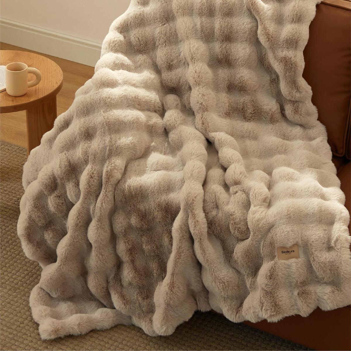 Bedsure Fluffy Bubble Faux Fur Throw Blanket, 50"x60", Tie-dye Taupe