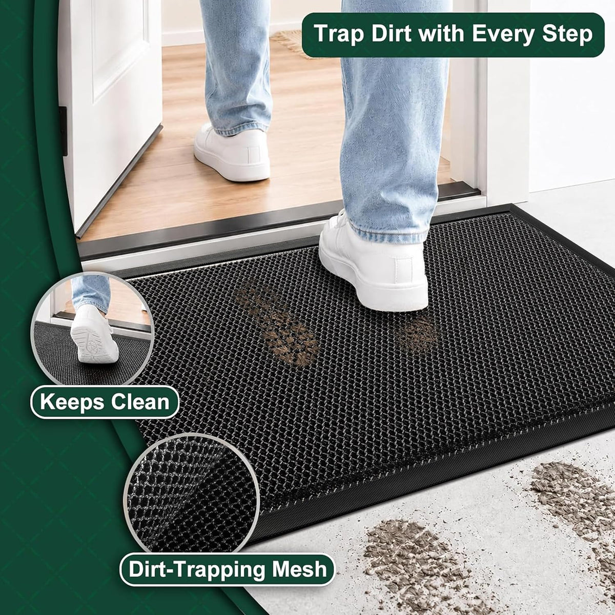 Mibao Meshy Mat Door Mat Heavy-Duty Quick-Dry Floor Mat, Sand & Dirt Trapper for Indoor & Outdoor, Ideal for Entrance, Mudrooms,Patios & Garages, Outside Doormat with Anti-Slip Backing, Grey,30" x 17"