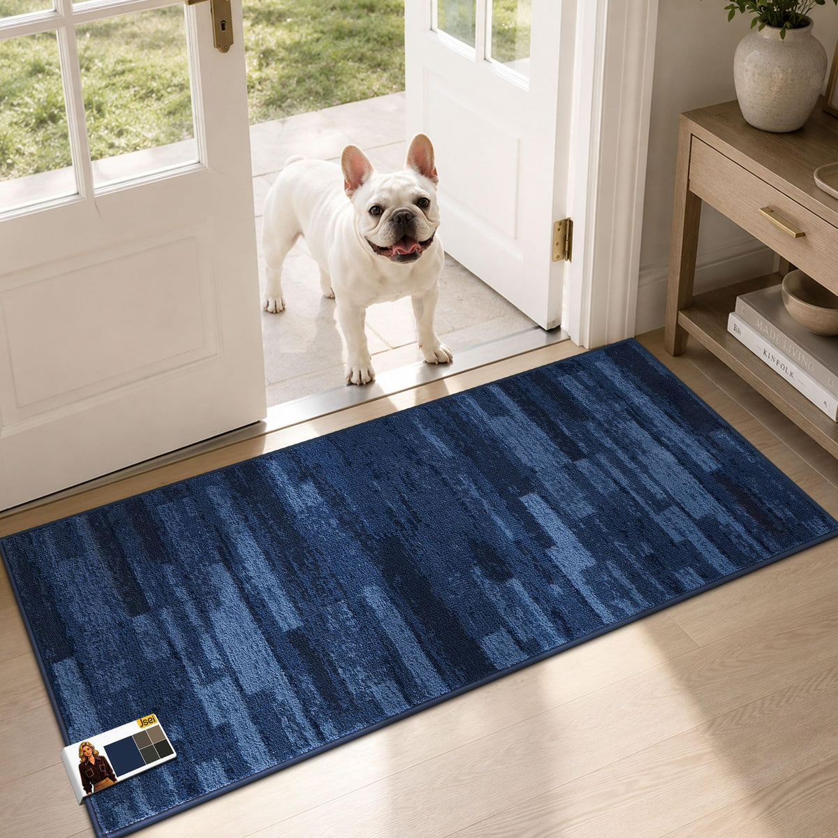 JSEI Dirt Trapper Door Mat 20"x32", Non-Slip Doormat, Blue