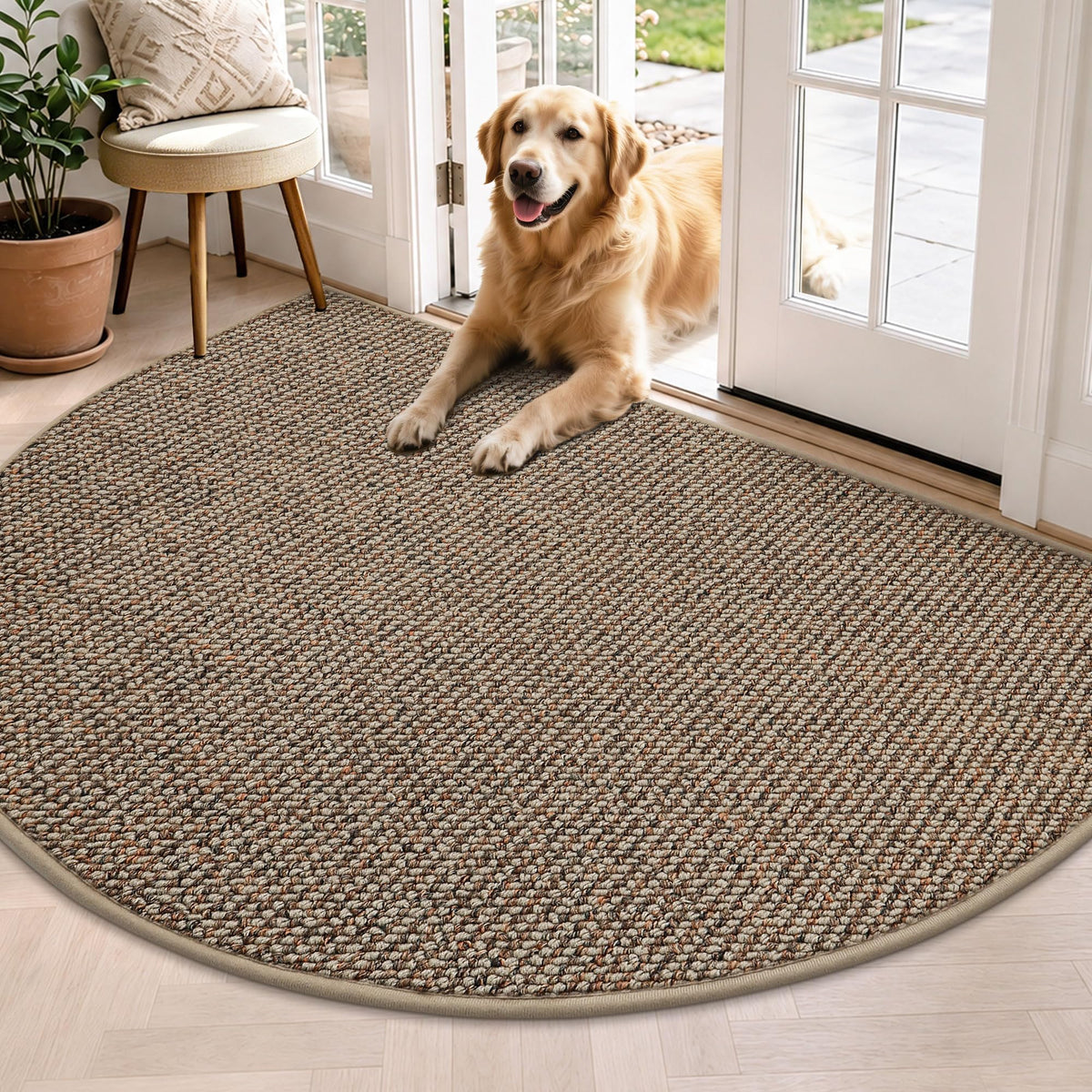 BEQHAUSE Dirt Trapper Door Mat 17" x 30" Half Circle Non Slip Rugs, Taupe
