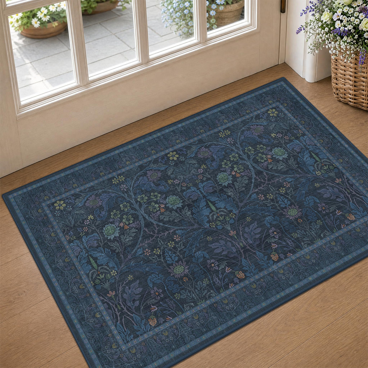 Dark Brown 2x3 Washable Entry Rug, Throw Small Rugs for Entryway Kitchen Bathroom Indoor Door Mat, Farmhouse Floral & Botanical Door Mats, Low Pile Soft Stain Resistant Carpet
