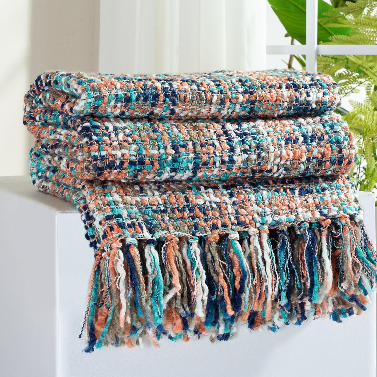 Multi-Color Cable Woven Throw Blanket for Couch - 50"X60"
