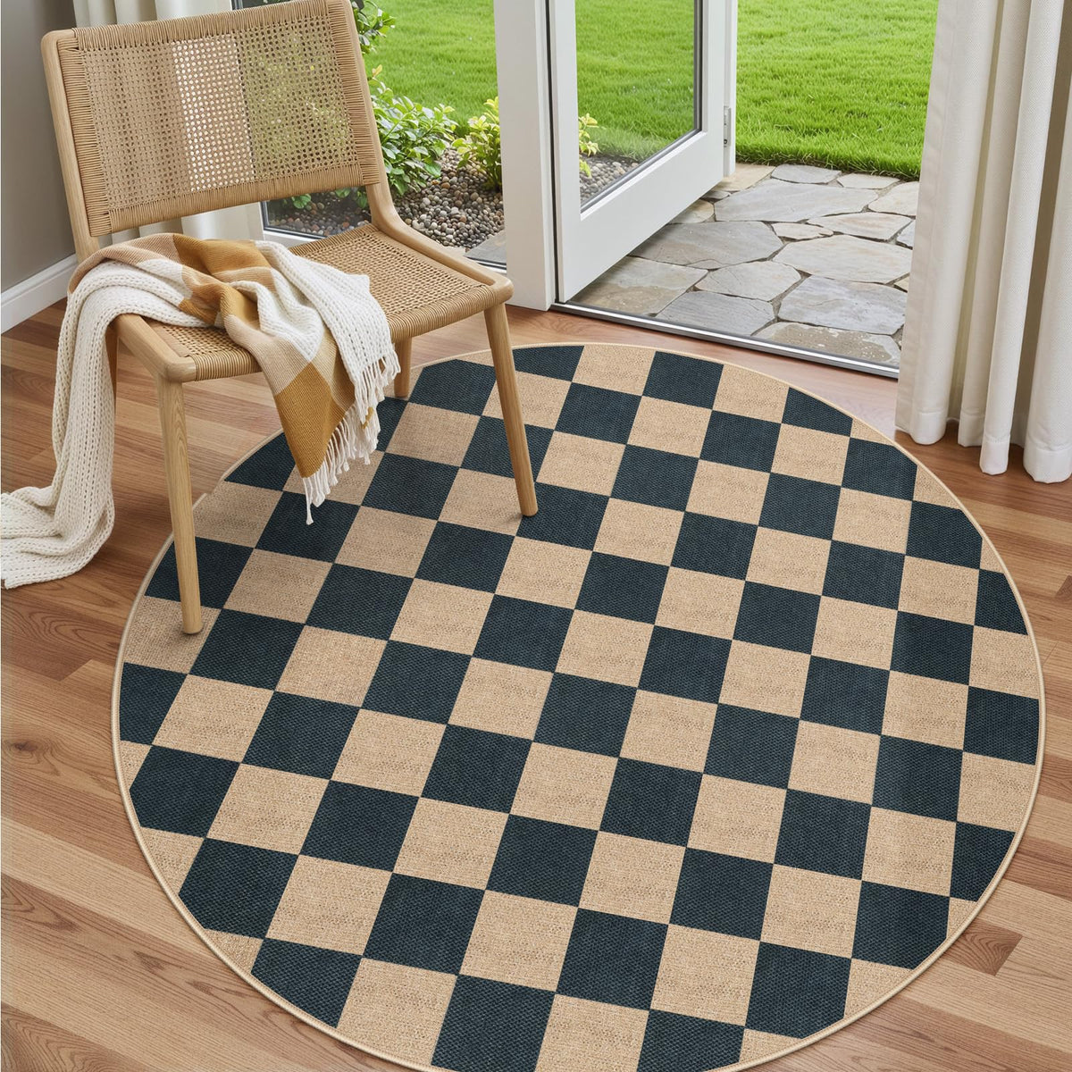 Lahome Checkered Easy Jute Non Slip Front Door Mat, 2x3 Kitchen Rug Neutral Small Throw Rug, Farmhouse Diamond Washable Non Shedding Low Pile Black Floor Carpet for Entryway Front Porch Doorway
