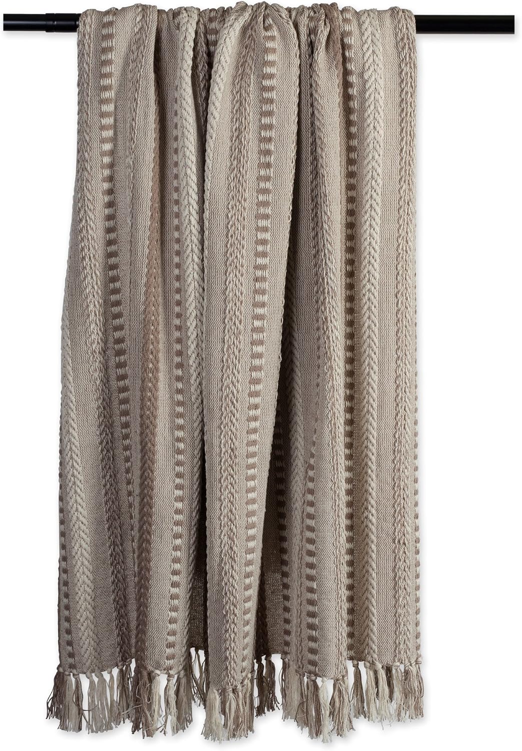 DII Braided Striped Throw Blanket, 50x60, Stone on Cream