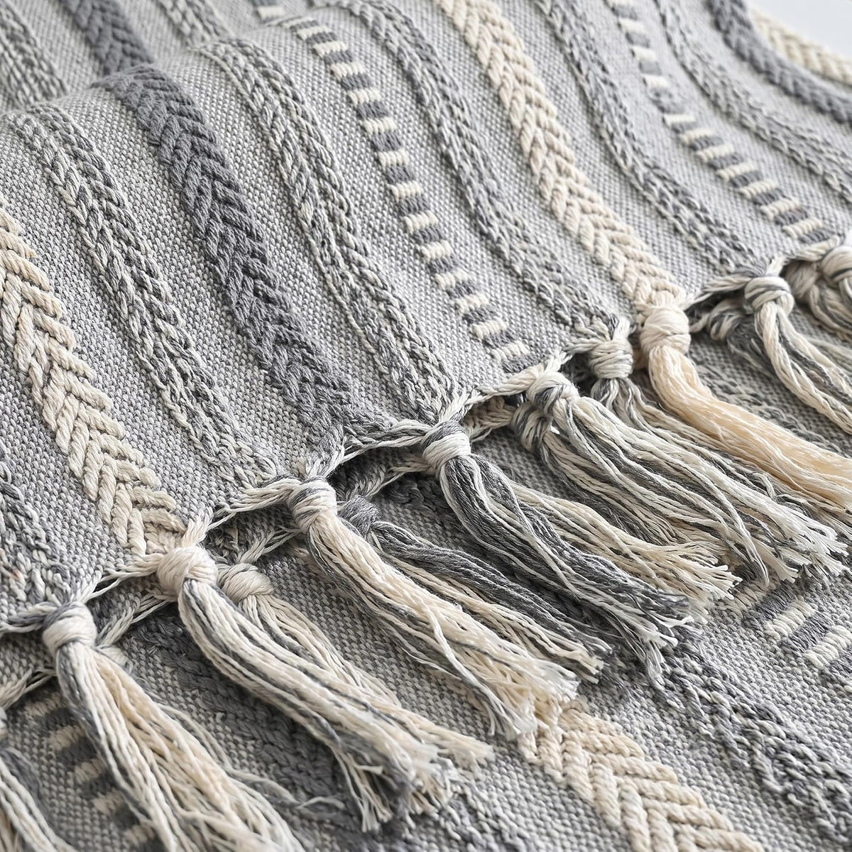 Horaldaily Braided Striped Decorative Throw Blanket, Grey Soft Cozy Blanket with Tassels for Couch Sofa Chair Bed Home Decor, Ideal Gifts for Daily Holiday Use 50x60