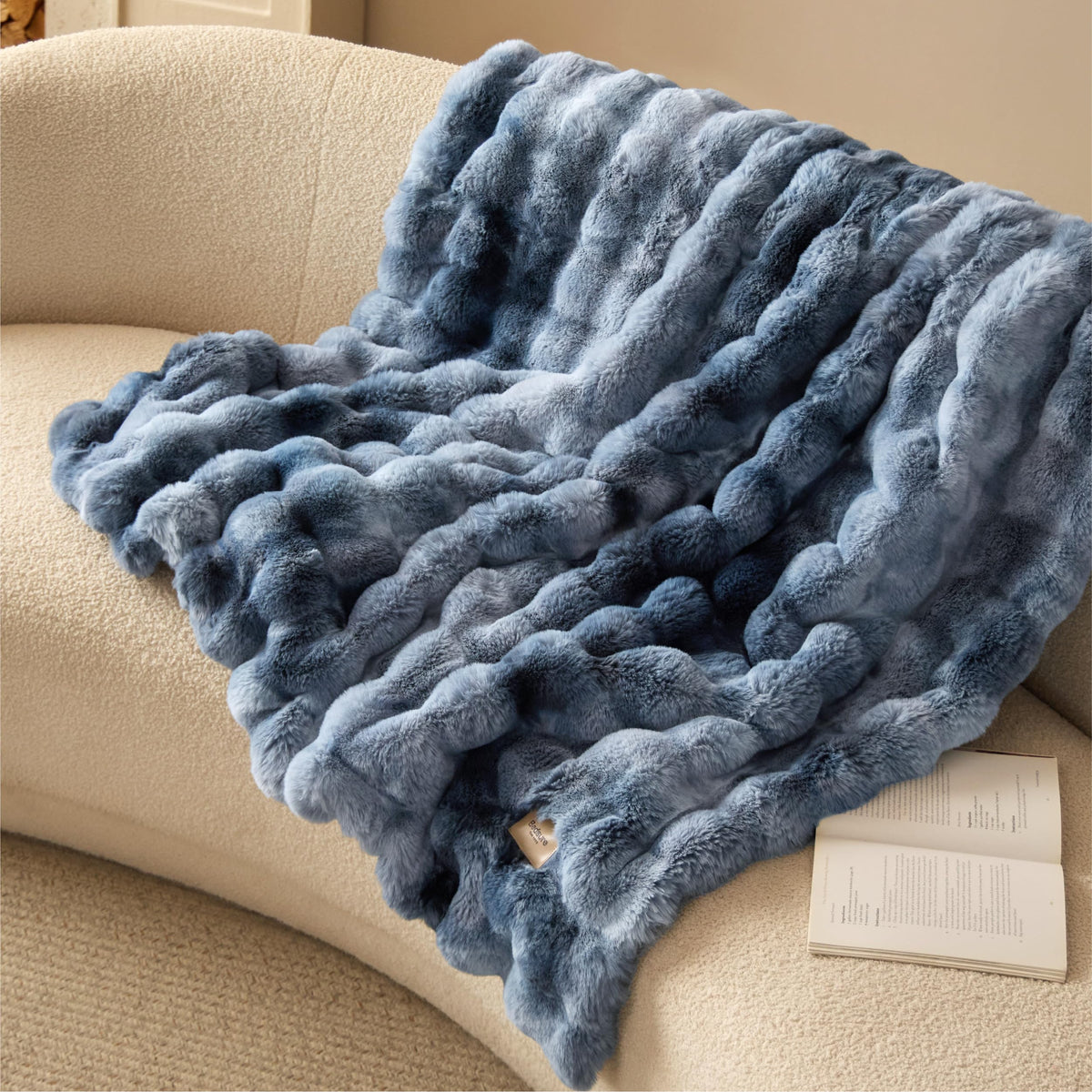Bedsure Fluffy Bubble Faux Fur Throw Blanket, 50"x60", Tie-dye Taupe