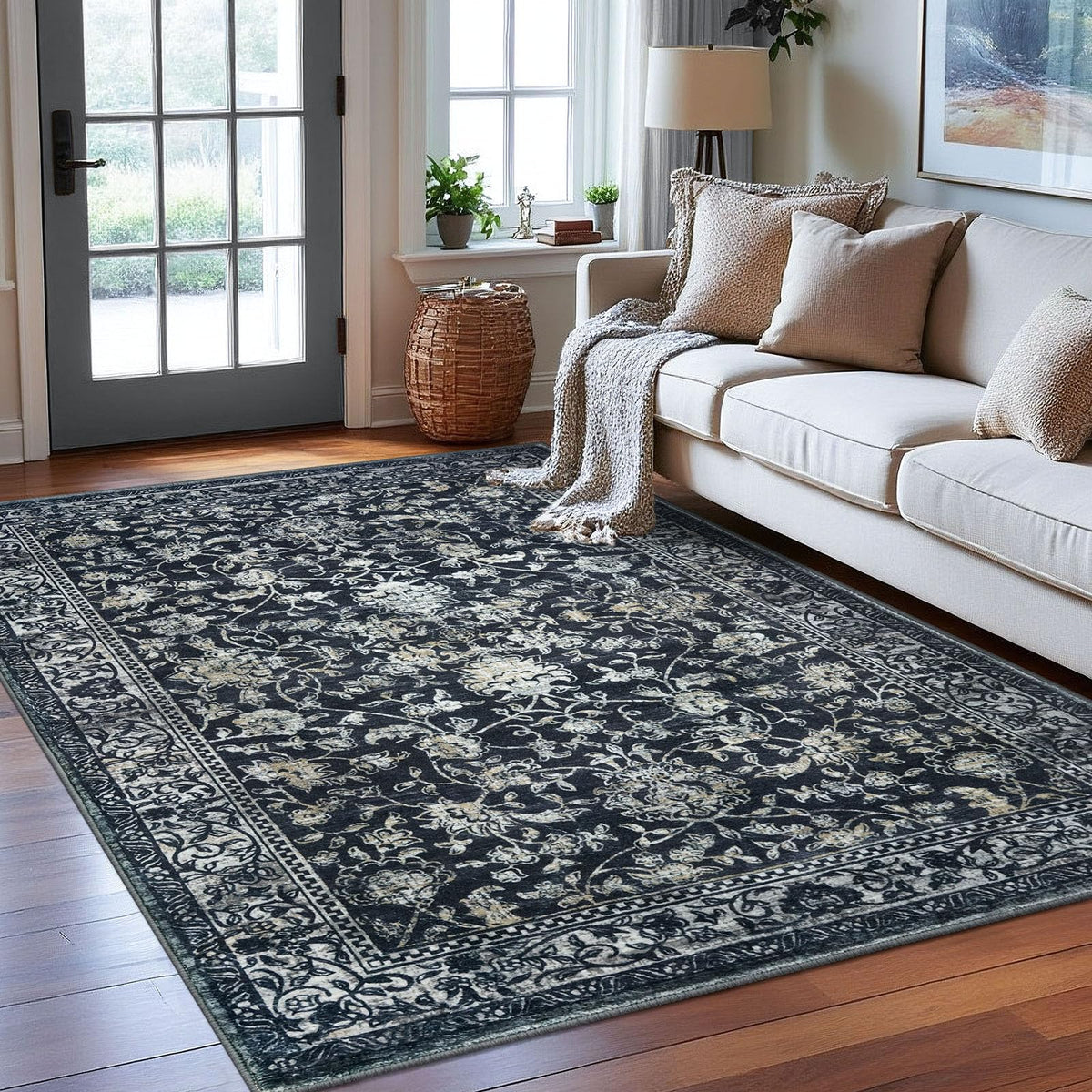 KILOCOCO 2x3 Washable Rug Small Entryway Rugs Indoor Door Mat, Blue/Navy