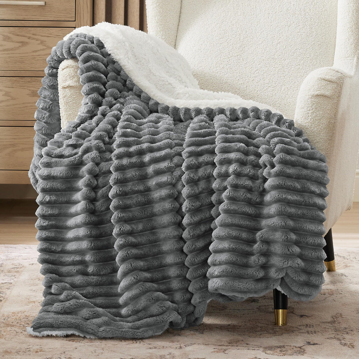 Bedsure Sherpa Throw Blanket for Couch - Super Soft, Comfort Cozy Fleece Thick Warm Blanket for Women, GentleSoft Plush & Fluffy Winter Throw Gift for Women, Room Decor, Beige, 50x60 Inches
