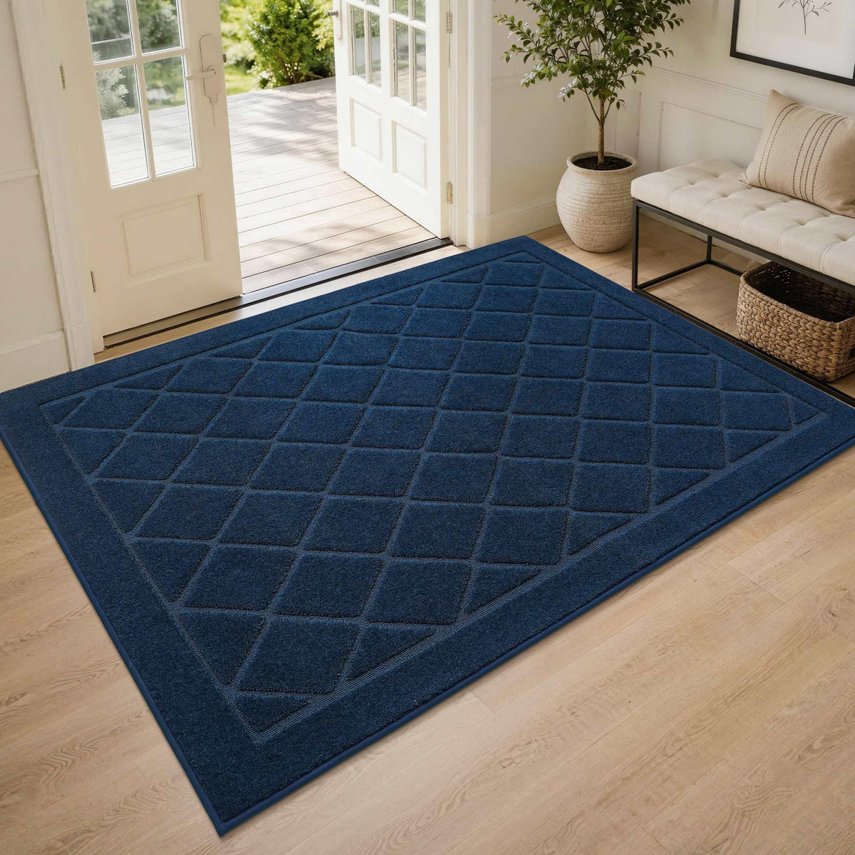 BEQHAUSE Dirt Trapper Door Mat 20" x 32", Doormat Non-Slip, Navy Blue