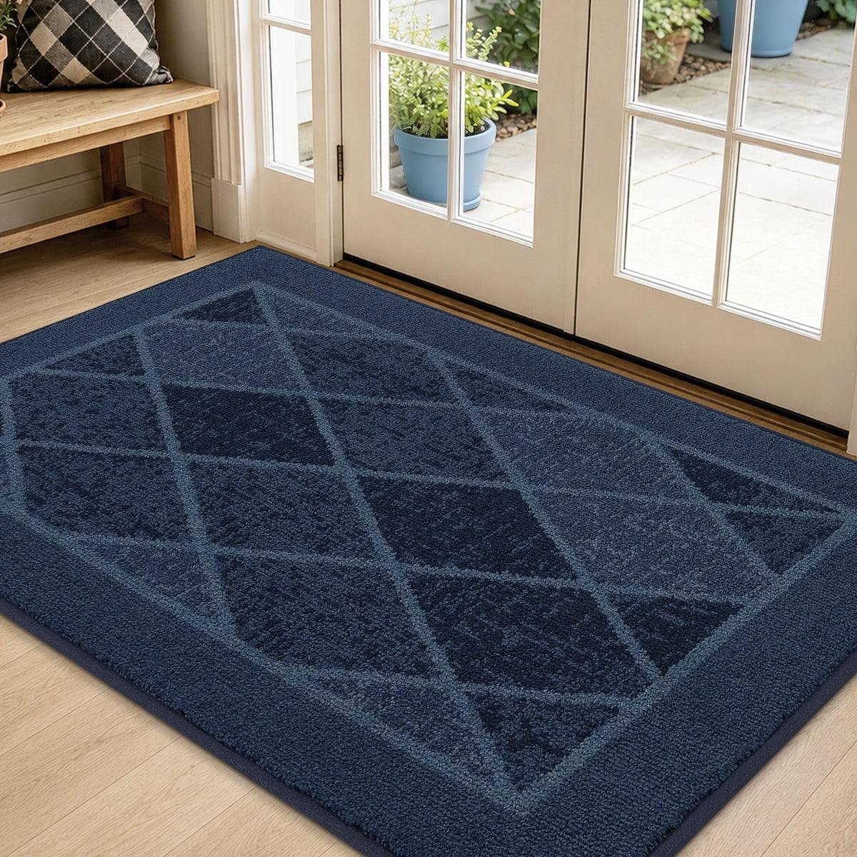 BEQHAUSE Dirt Trapper Door Mat 20" x 32", Doormat Non-Slip, Navy Blue