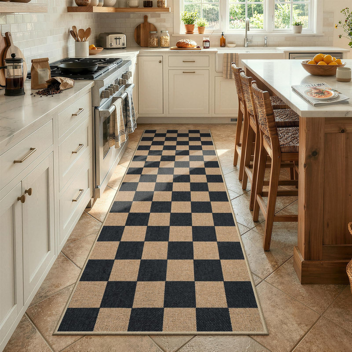 Lahome Checkered Easy Jute Non Slip Front Door Mat, 2x3 Kitchen Rug Neutral Small Throw Rug, Farmhouse Diamond Washable Non Shedding Low Pile Black Floor Carpet for Entryway Front Porch Doorway