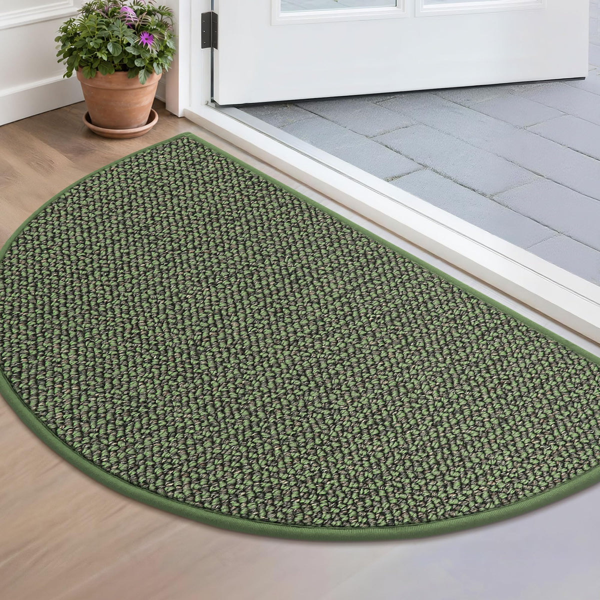 BEQHAUSE Dirt Trapper Door Mat 17" x 30" Half Circle Non Slip Rugs, Taupe