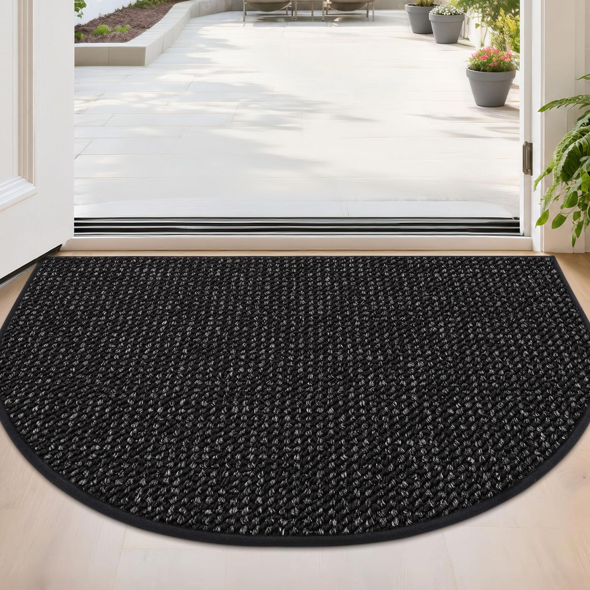 BEQHAUSE Dirt Trapper Door Mat 17" x 30" Half Circle Non Slip Rugs, Taupe