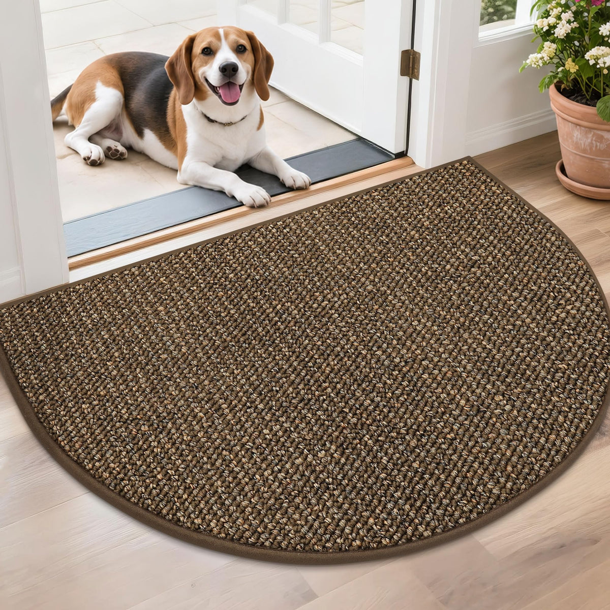 BEQHAUSE Dirt Trapper Door Mat 17" x 30" Half Circle Non Slip Rugs, Taupe