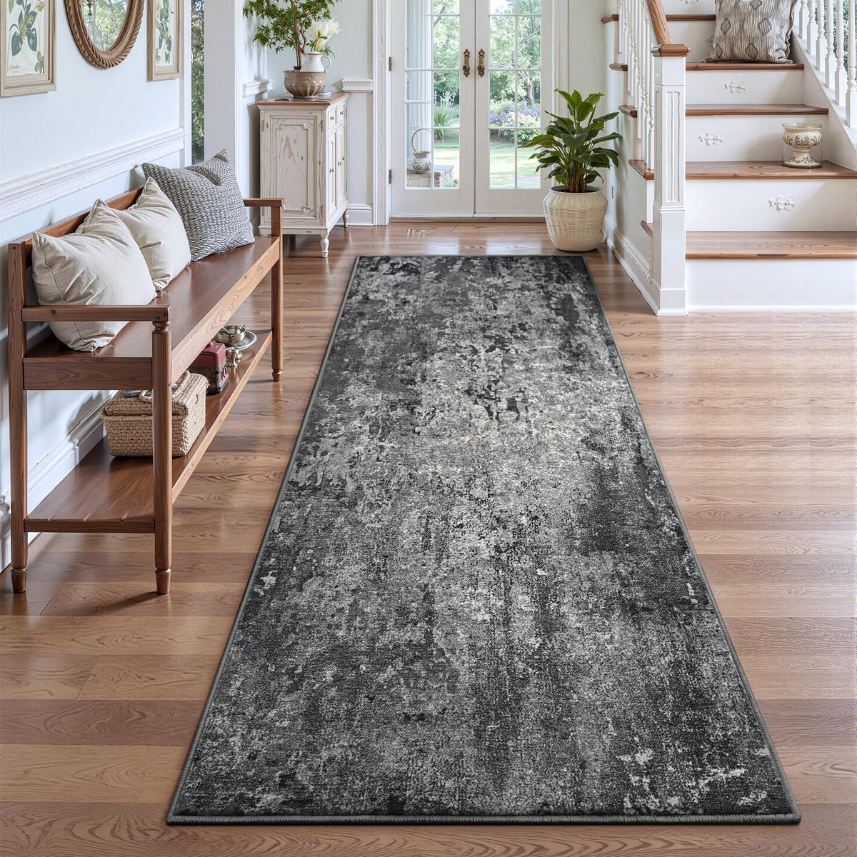 Entrance Rugs Indoor 2x3 Grey Entry Rug Washable Abstract Small Area Rug Non-Slip Low Pile Throw Rugs for Entryway, Kitchen Floor, Front Door Indoor Door Mat, Bathroom, Bedroom Bedside