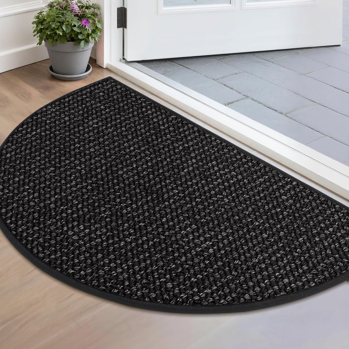 BEQHAUSE Dirt Trapper Door Mat 17" x 30" Half Circle Non Slip Rugs, Taupe