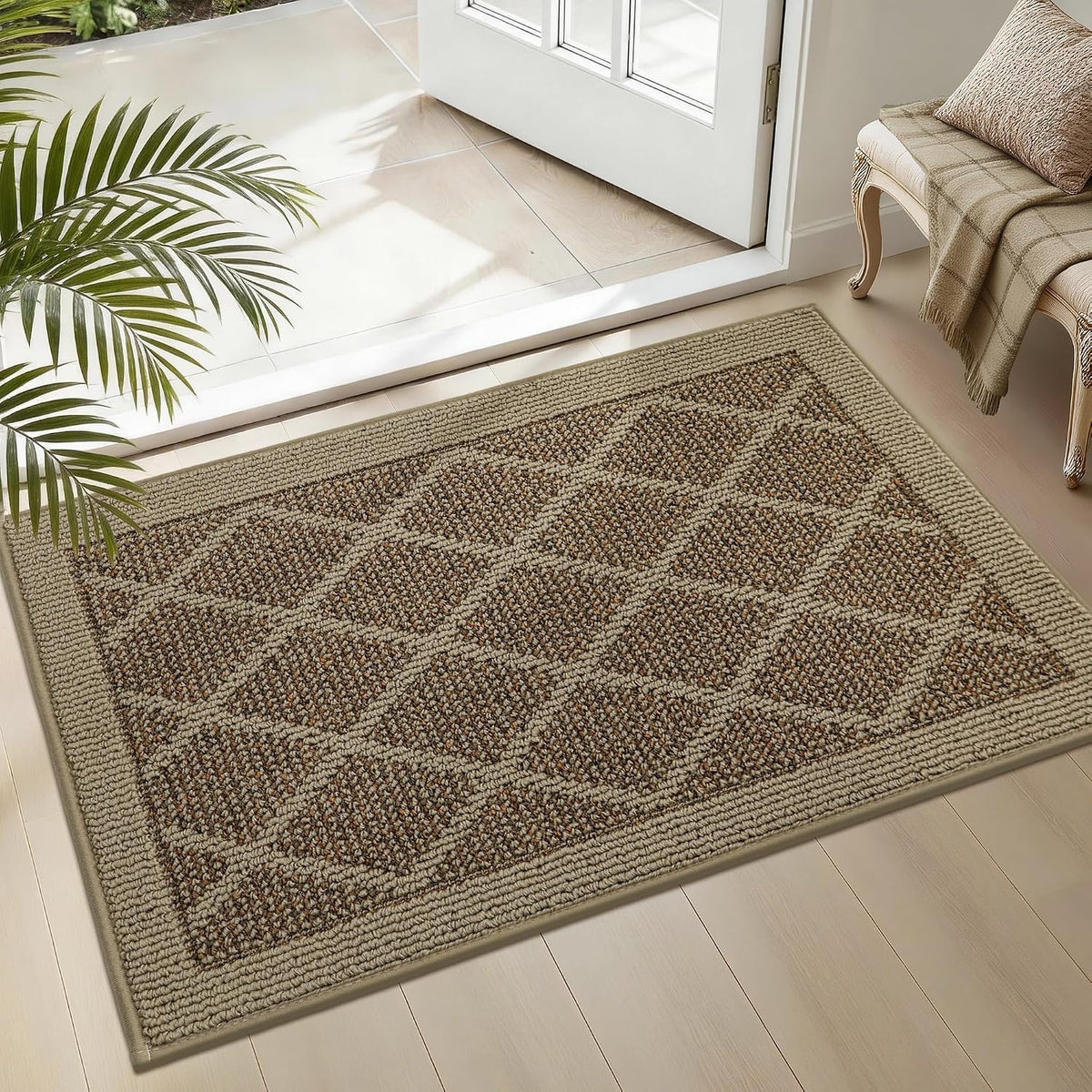 COSY HOMEER Non-Slip Door Mat 20"x32",Entryway Rugs Low Profile,Beige