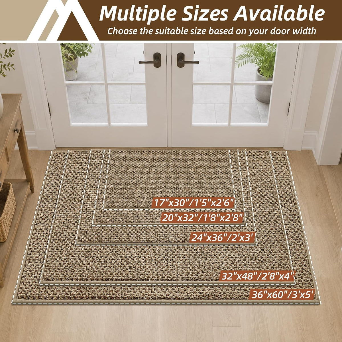 COSY HOMEER Door Mat Non-Slip Entryway Rugs Dirt Trapper, 17"x30", Beige