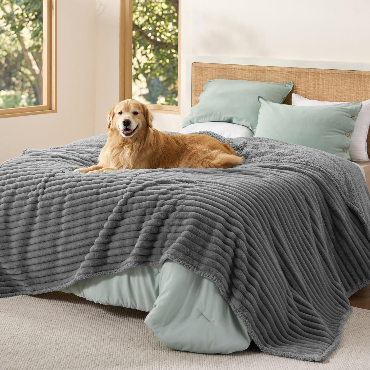 Bedsure ComfyFleece® Waterproof Dog Blankets for Large Dogs,50x60