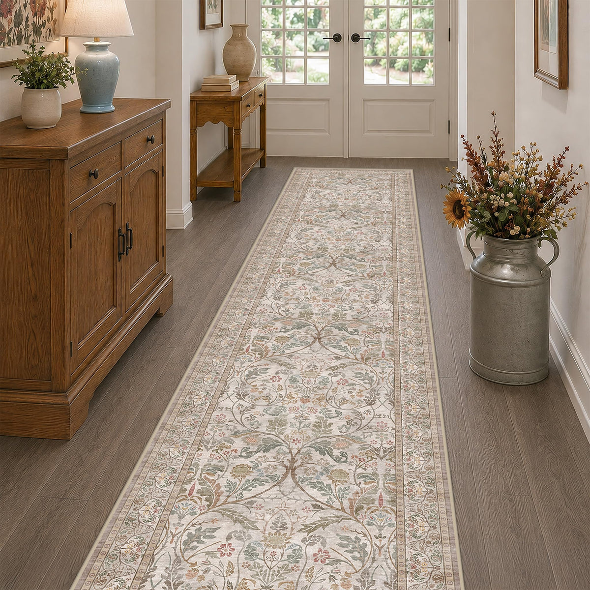 Dark Brown 2x3 Washable Entry Rug, Throw Small Rugs for Entryway Kitchen Bathroom Indoor Door Mat, Farmhouse Floral & Botanical Door Mats, Low Pile Soft Stain Resistant Carpet