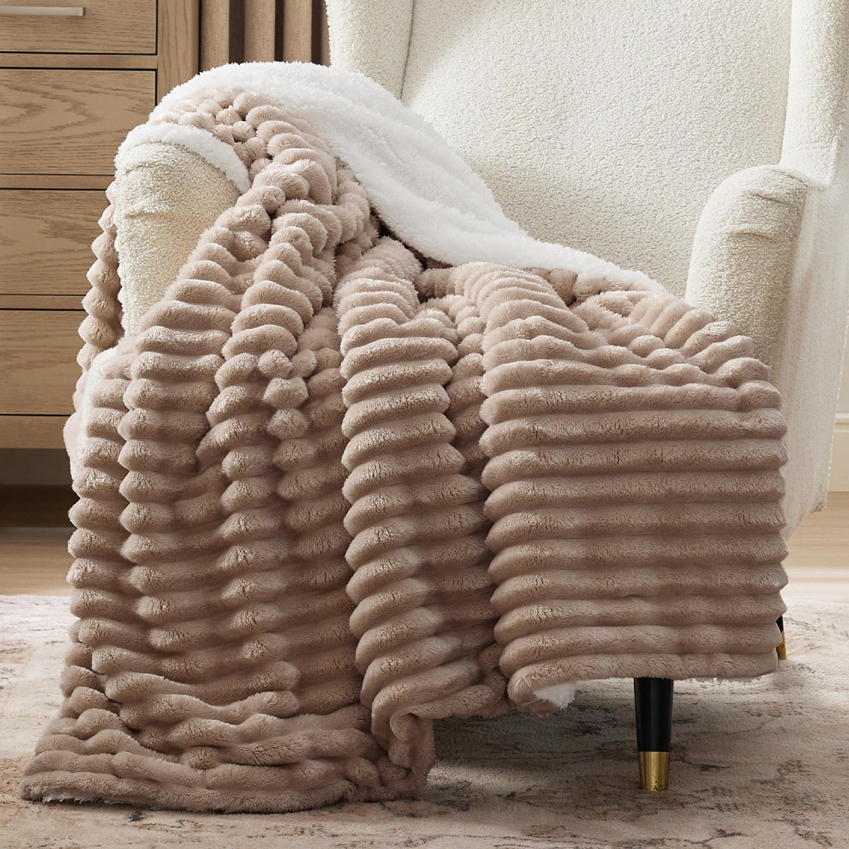 Bedsure Sherpa Throw Blanket for Couch - Super Soft, Comfort Cozy Fleece Thick Warm Blanket for Women, GentleSoft Plush & Fluffy Winter Throw Gift for Women, Room Decor, Beige, 50x60 Inches