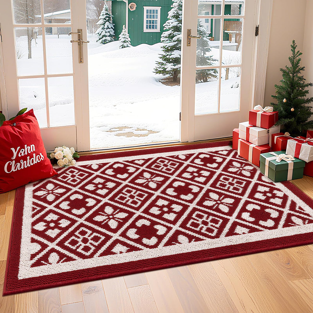 Ileading Fall Indoor Door Mat Washable Orange Muddy Rugs for Dogs 2x3ft