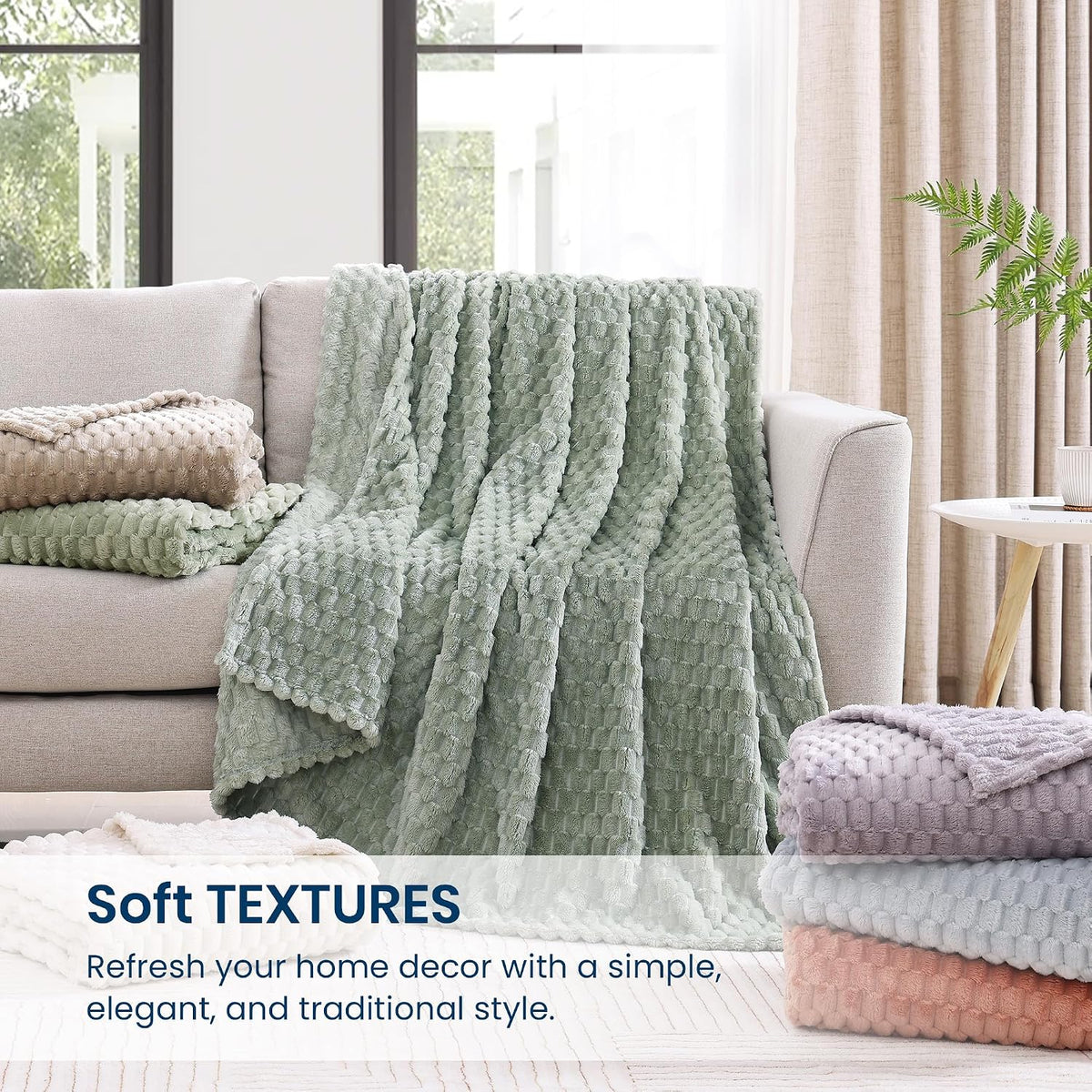 Monbix Throw Blanket for Couch-Room Decor Fuzzy Fleece Flannel Bed Blankets